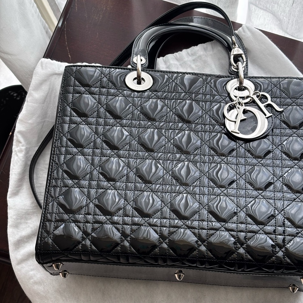 Lady Dior Cannage Black Patent Leather Bag M